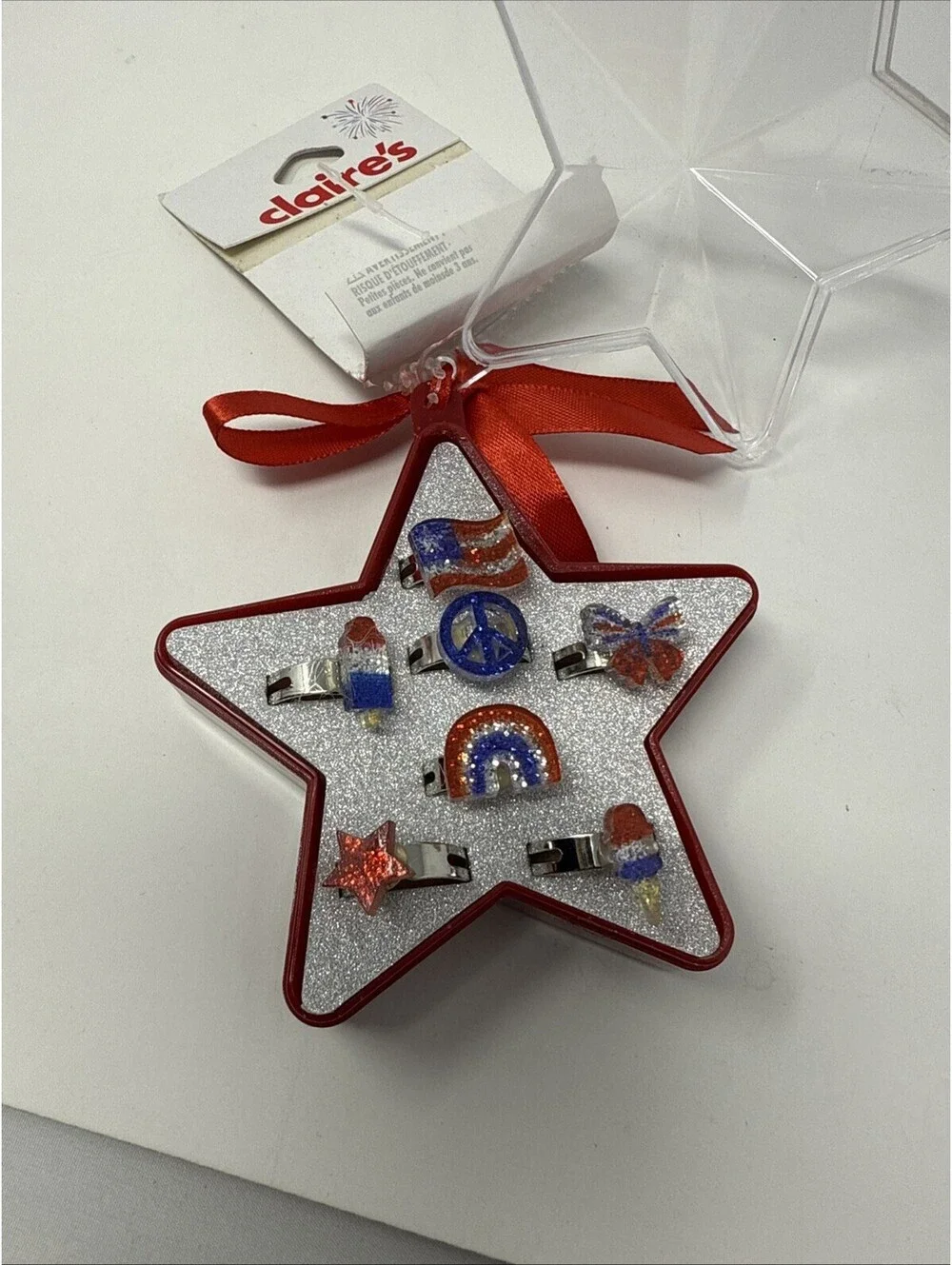 Claire’s Red White And Blue Ring Set
